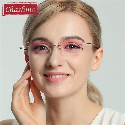 chashma b titanium fashionable lady eye glasses diamond trimmed rimless spectacle frames women
