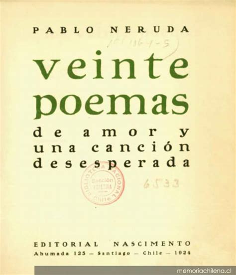 Portada De Veinte Poemas De Amor Y Una Canción Desesperada 1924