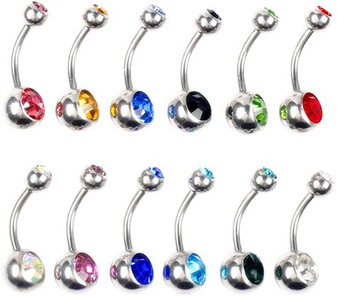 Bodya Lot Of 12 Double Jeweled Cz Crystal Gem Belly Button Navel Rings