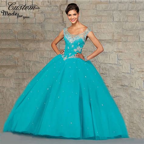 Sweet 16 Dresses 2016 Cheap Quinceanera Dresses Teal Blue Ball Gowns Luxury Crystals Rhinestones