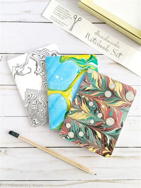 Handmade Notebook T Set Hand Marbled Paper Covers Etsy Handmade
