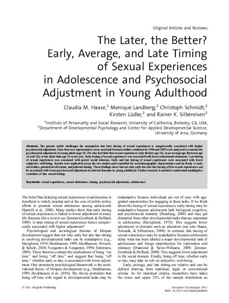 Pdf The Later The Better Early Average And Late Timing Of Sexual Experiences In
