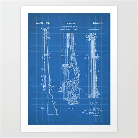 M 1 Garand Rifle Patent Gun Lover Gun Shop Art Blueprint Art Print By Patent Press Society6