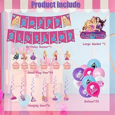 56 pcs girls barbi birthday party supplies girls theme party decorations include happy birthday