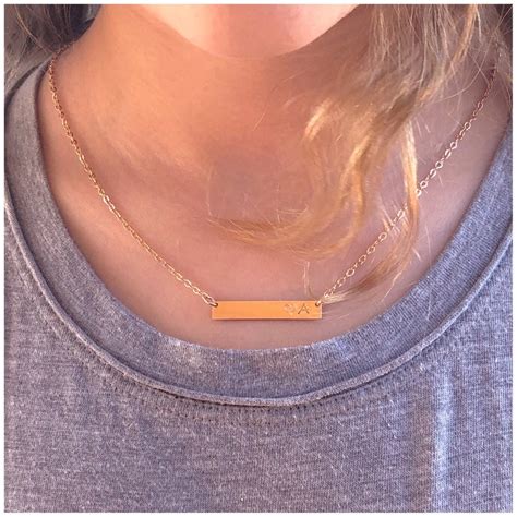 Rose Gold Bar Necklace Personalized Name Necklace Etsy