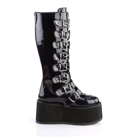 demonia damned 318 black holographic vegan leather women s knee high boots too fast