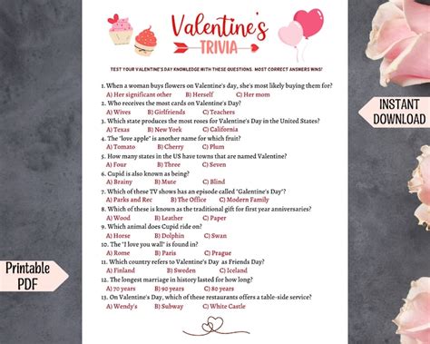 Valentines Day Trivia Game Printable Galentines Day Etsy