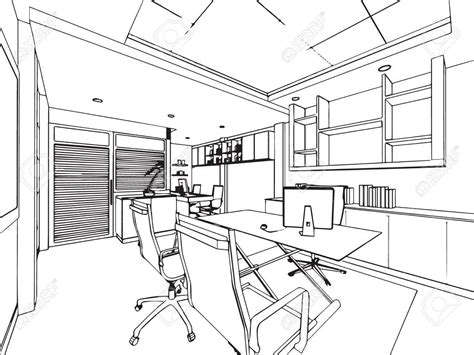 Interior Outline Sketch Drawing Perspective Of A Space Office Stock