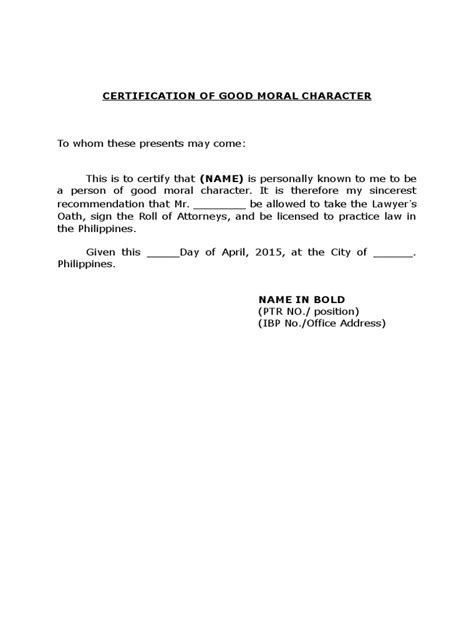 Sample certificate of good moral from previous employer character employer wants sample template of good moral certificate from previous employer example hello, just edit this; Affidavit Of Good Moral Character Sample Letter For Your ...