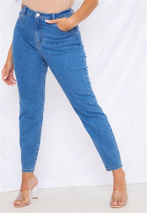 Missguided Plus Size Blue High Waisted Mom Jeans Mom Jeans High