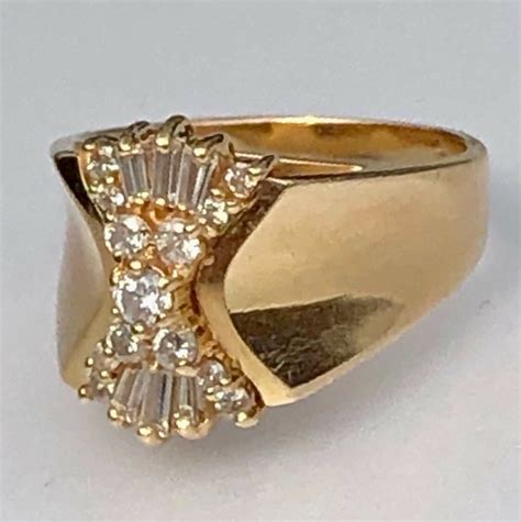 14k Yellow Gold Diamond Hourglass Concave Ring Wide Fluted Etsy