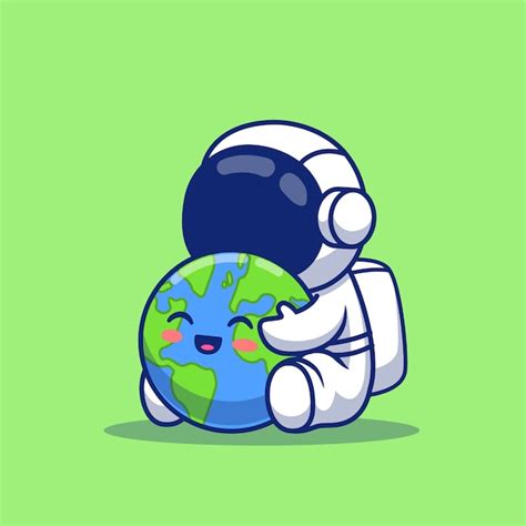 Cute Astronaut Holding Earth Cartoon Illustration Premium Vector