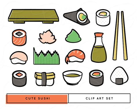 Cute Sushi Clip Art Kawaii Clip Art Sushi Stickers Kawaii Etsy
