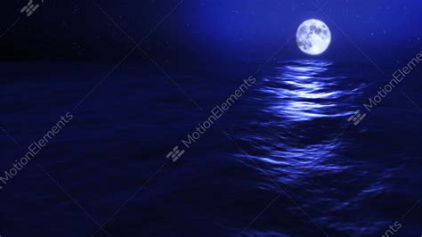 1031 Full Blue Moon Rising Over Blue Night Ocean Stock Animation 98340