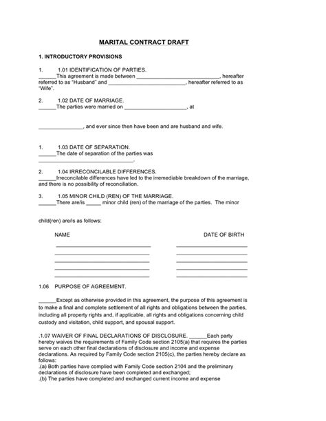 marriage contract sample   documents