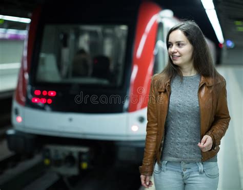 Girl Waiting For Metro Train Stock Photo Image Of Joyful Platform