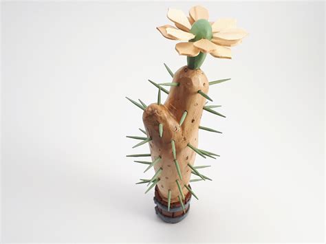 Handmade Wooden Cactus Sculpture For Home Decor Flower Etsy