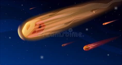 Falling Comet Or Meteorite At Outer Space Vector Flat Illustration