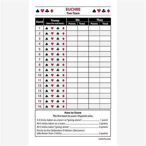 Printable Euchre Score Cards Printable Templates