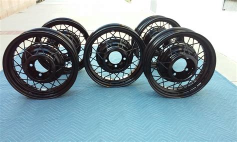 5 Black Powder Coated 1935 Ford Wire Wheels Rims The Hamb