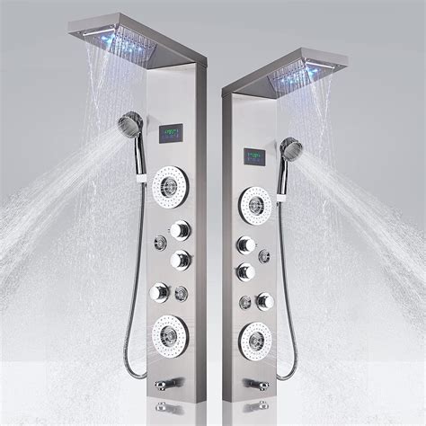 Zovajonia Brushed Nickel Led Shower Panel Tower System Multi Function