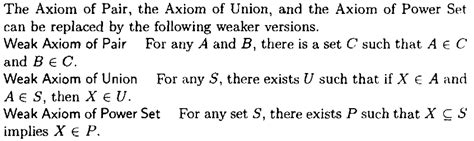Elementary Set Theory Weaker Version Of Some Axioms Mathematics