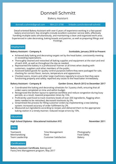 Bakery Assistant Resume Cv Example And Writing Guide