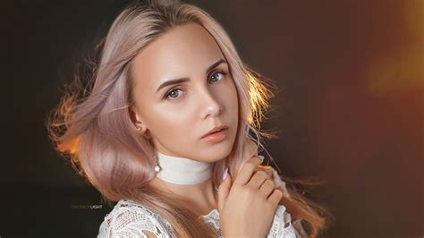 Blonde Hair Anastasia Makarenko With Brown Eyes In Brown And Black