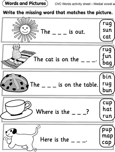 Our printable cvc words worksheets are a feast and sanctuary for children in kindergarten and the task is for kids to carefully read a bunch of sentences and pick appropriate cvc words to fill in them. An Educators Take On It: CVC free worksheets