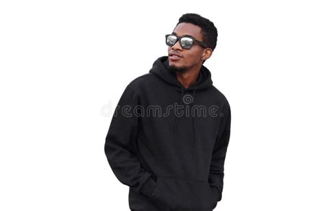 Portrait Happy Young Smiling African Man Wearing Black Hoodie