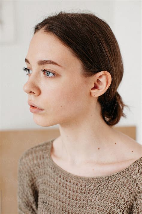 Side View Closeup Beauty Portrait Of Amazing Teenage Girl Porliliya