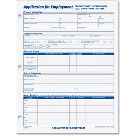 Tops Top32851 Employment Application Forms 2 Pack White Walmart