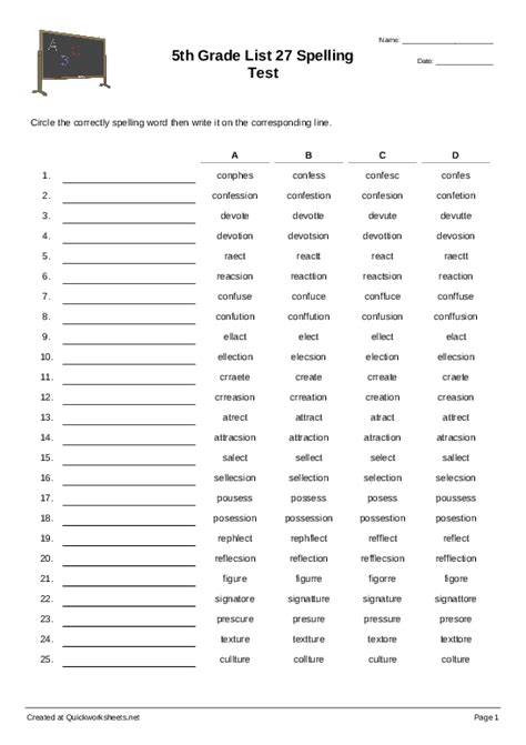 5th Grade List 27 Spelling Test Spelling Test Quickworksheets