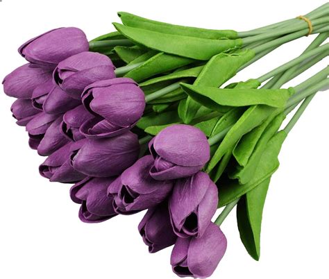 vlovelife 20 heads artificial flowers tulip purple real touch tulips pu fake tulips