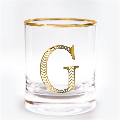 Qualia Monogrammed Letter G Double Old Fashioned Glasses In Gold Set