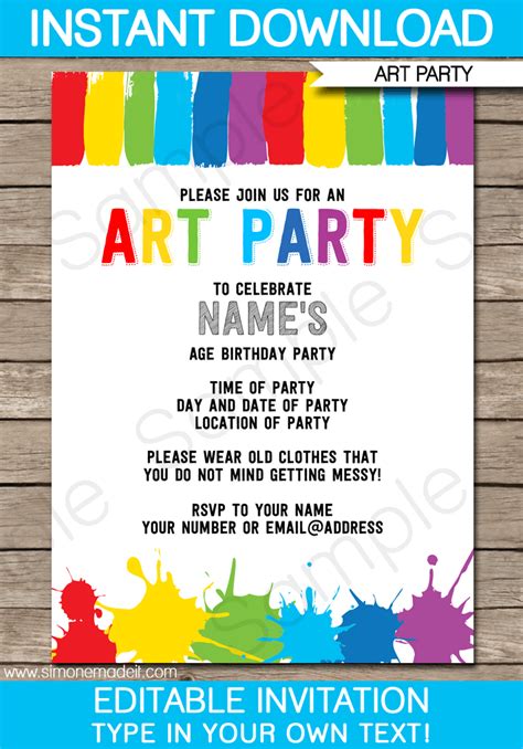 These blank party invitation templates offer an easy way to get ready for your event without the wait of using a printing service. Art Party Invitations | Paint Party | Template
