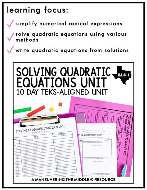 Solving Quadratic Equations Unit Algebra 1 Teks Maneuvering The Middle