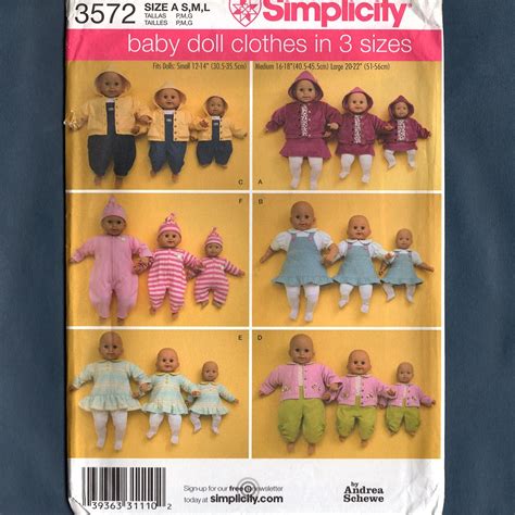 Simplicity 3572 Baby Doll Clothes Sewing Pattern Three Sizes Etsy