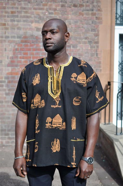 Karibu Kenya Black And Gold Traditional Shirt African Clothing Store Jt Aphrique