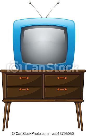 Clipart Vector Of A Television Above The Wooden Table Illustration Of