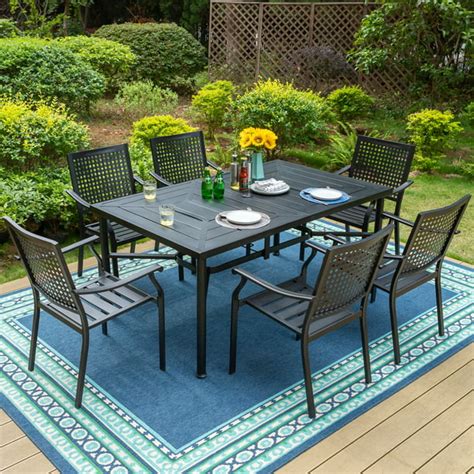 Mf Studio 7 Piece Outdoor Patio Dining Set With 6 Pcs Stackable Chairs
