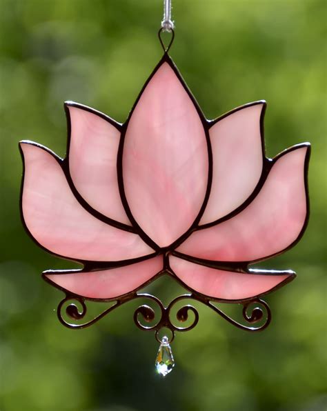 Stained Glass Suncatcher Glass Flower Lotus Window Hangings Etsy