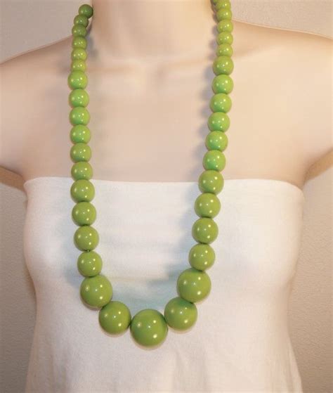 Lime Green Beaded Necklace Long Bold Green Necklace Heavy Etsy