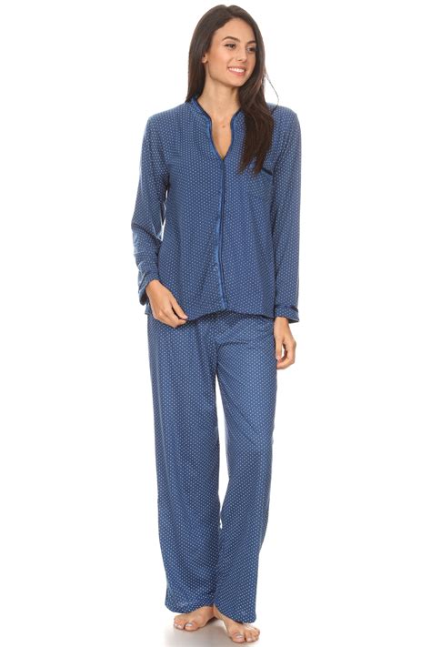 Womens Sleepwear Pajamas Woman Long Sleeve Button Down Set Navy Xl