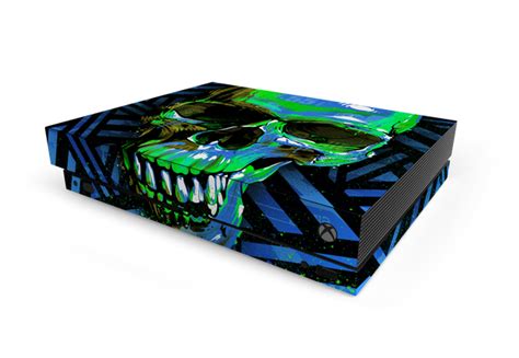 Xbox One X Blue Cyber Skull Skin Game Decal