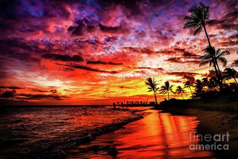 Hawaiian Sunset On Kauai Beach Photograph By Miles Whittingham