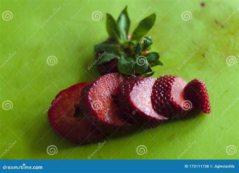 Cutting Strawberry With Knife Process 4 Of 6 Stock Photo Image Of