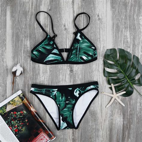 2 Piece Stylish Leaf Print Bikini Set In Green For Mommy And Me Platonic Media