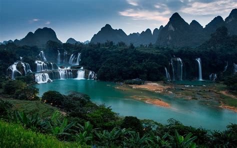 Wallpaper Landscape Forest Waterfall China Hill Lake Nature