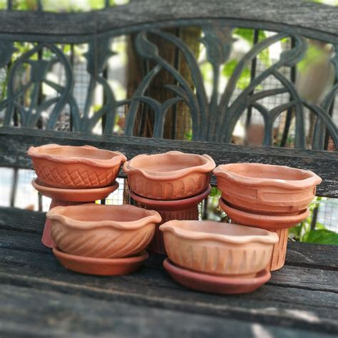 Low Round Bowl Planter Pot Terracotta Red Clay Bansai Cactus Etsy